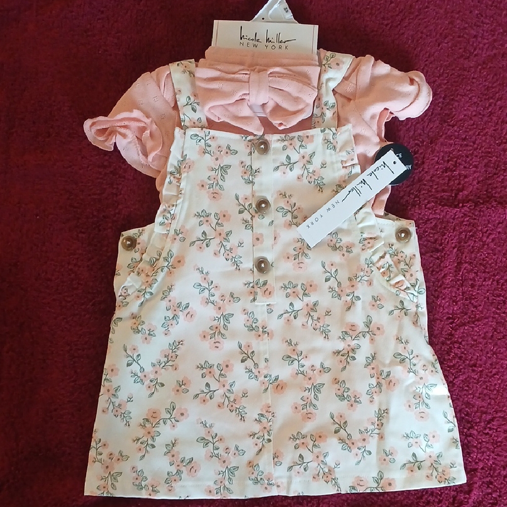 Nicole Miller Pink and Cream Floral Baby Dress